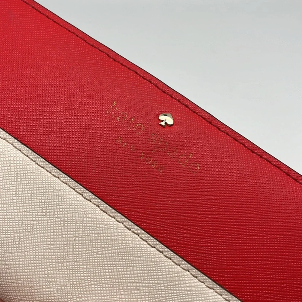 Kate Spade‎ Safiano Leather Slim Clutch Bifold Color Block Wallet Red Cream